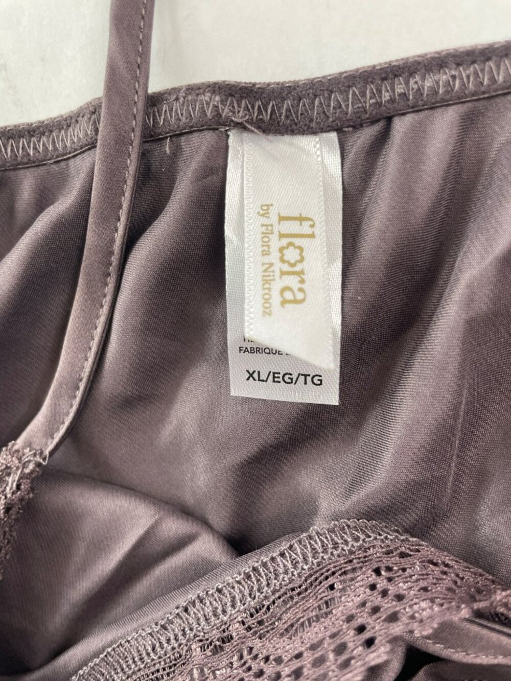Flora By Flora Nikrooz Chocolate Satin Lace Trim 2-Piece Pajama Set Size XL NWT - Picture 9 of 11